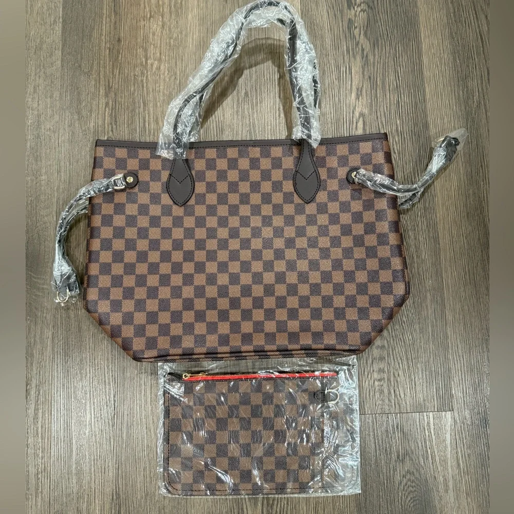 Checkered Brown Tote Bag - Picture 2 of 5